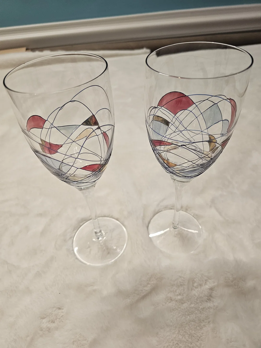 L1U2 Luminescence Crystal Hand-Painted Swirl Stem Wine Glasses  Set of 2
